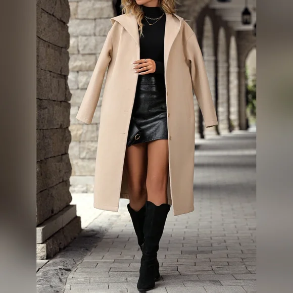 Button Up Long Sleeve Hooded Coat - Picture 3 of 7